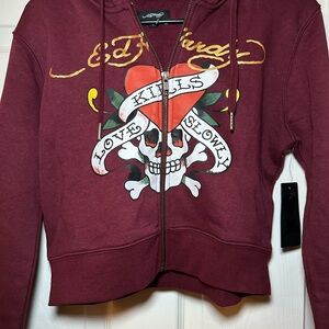 Ed Hardy Maroon Love Kills Slowly Hoodie